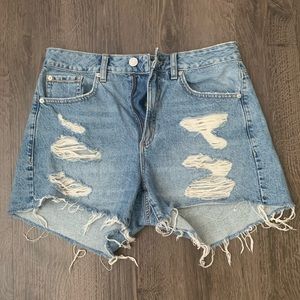 Blue Denim Distressed Shorts